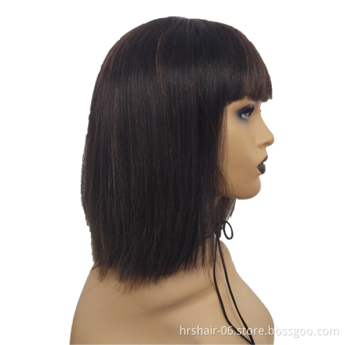 Cheap cost effective machine made 12" natural black/brown woman wig with  100% human cuticle aliened hair